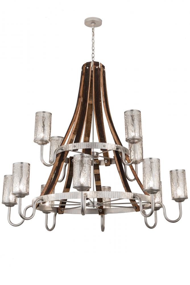 60" Wide Barrel Stave Winter Maple 12 Light Chandelier