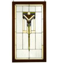 Meyda Blue 98099 - 17"W X 30"H Prairie Wood Frame Stained Glass Window