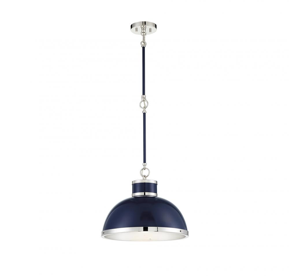 Corning 1-Light Pendant in Navy with Polished Nickel Accents