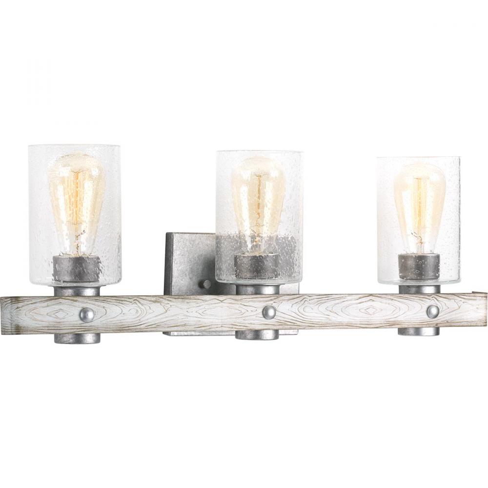 Gulliver Collection Three-Light Galvanized Finish Clear Seeded Glass Coastal Bath Vanity Light