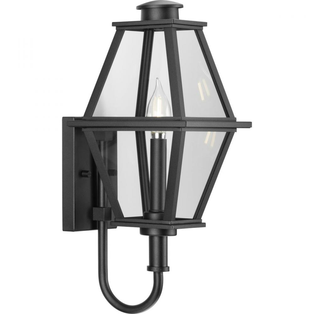 Bradshaw Collection One-Light Textured Black Clear Glass Transitional Small Outdoor Wall Lantern