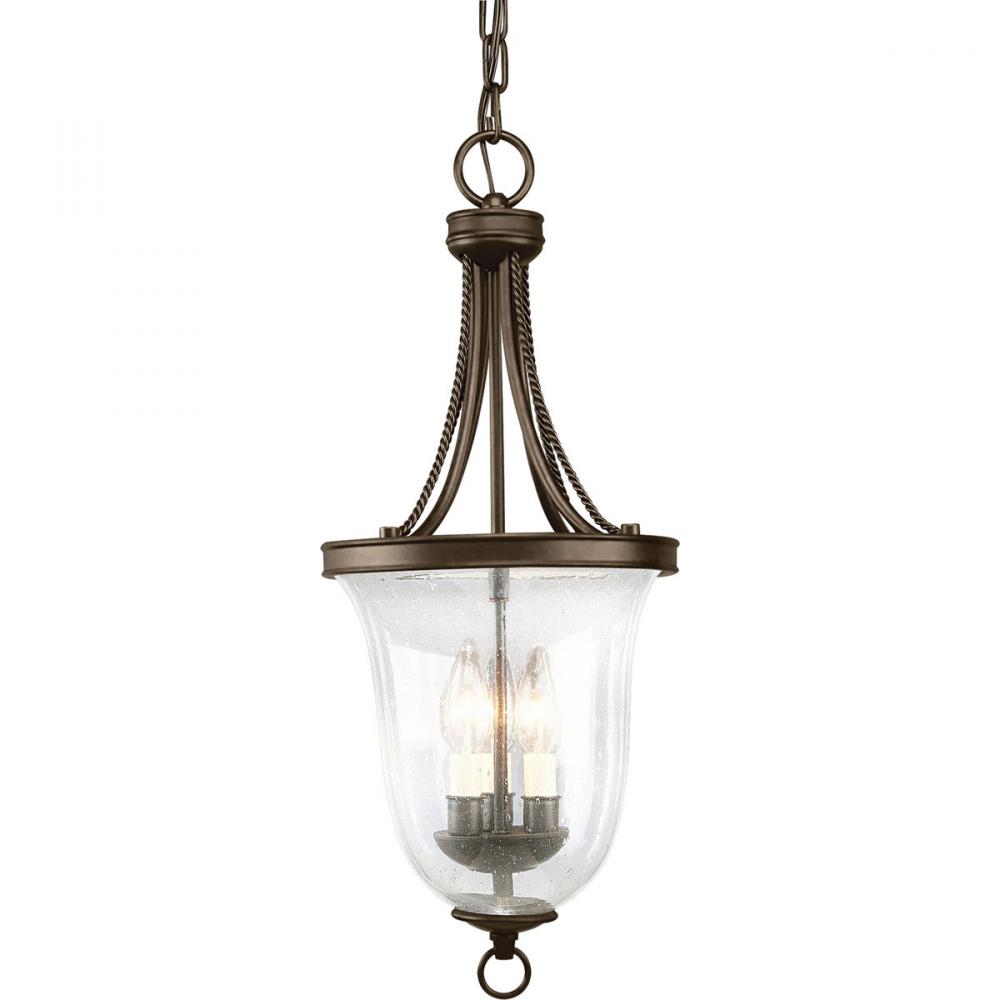 Seeded Glass Three-Light Foyer Pendant