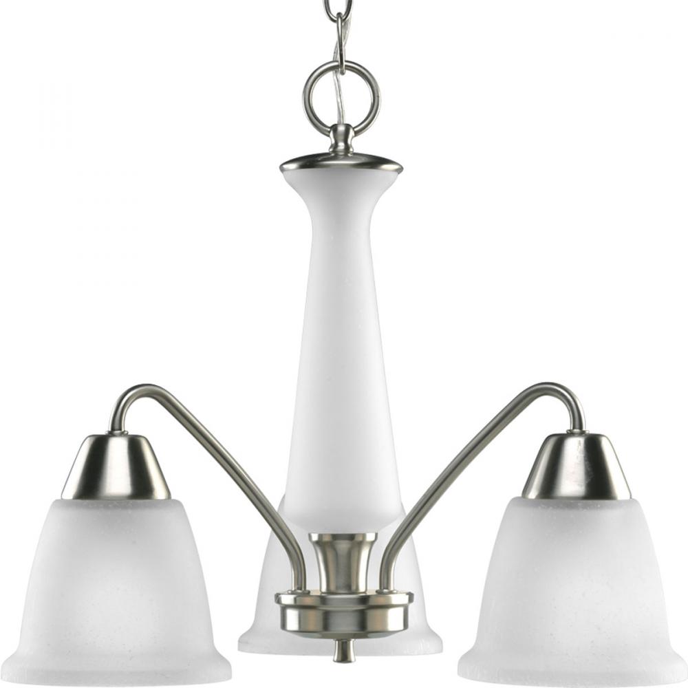 Three Light Brushed Nickel Down Chandelier