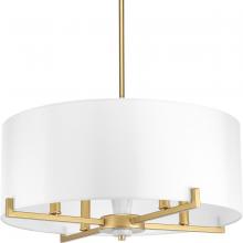 Progress P500108-078 - Palacio Collection Four-Light Vintage Gold White Silk Shade Luxe Pendant Light