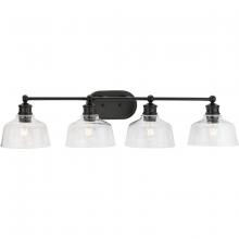 Progress P300398-31M - Singleton Collection Four-Light 36" Matte Black Farmhouse Vanity Light with Clear Glass Shades