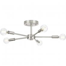 Progress P350219-009 - Delayne Collection Five-Light Mid-Century Modern Brushed Nickel Semi-Flush Mount Light