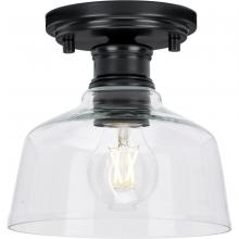 Progress P350226-31M - Singleton Collection One-Light 7.62" Matte Black Farmhouse Small Semi-Flush Mount Light with Cle