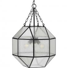 Progress P500222-031 - Mauldin Collection Three-Light Matte Black Clear Seeded Glass Global Pendant Light