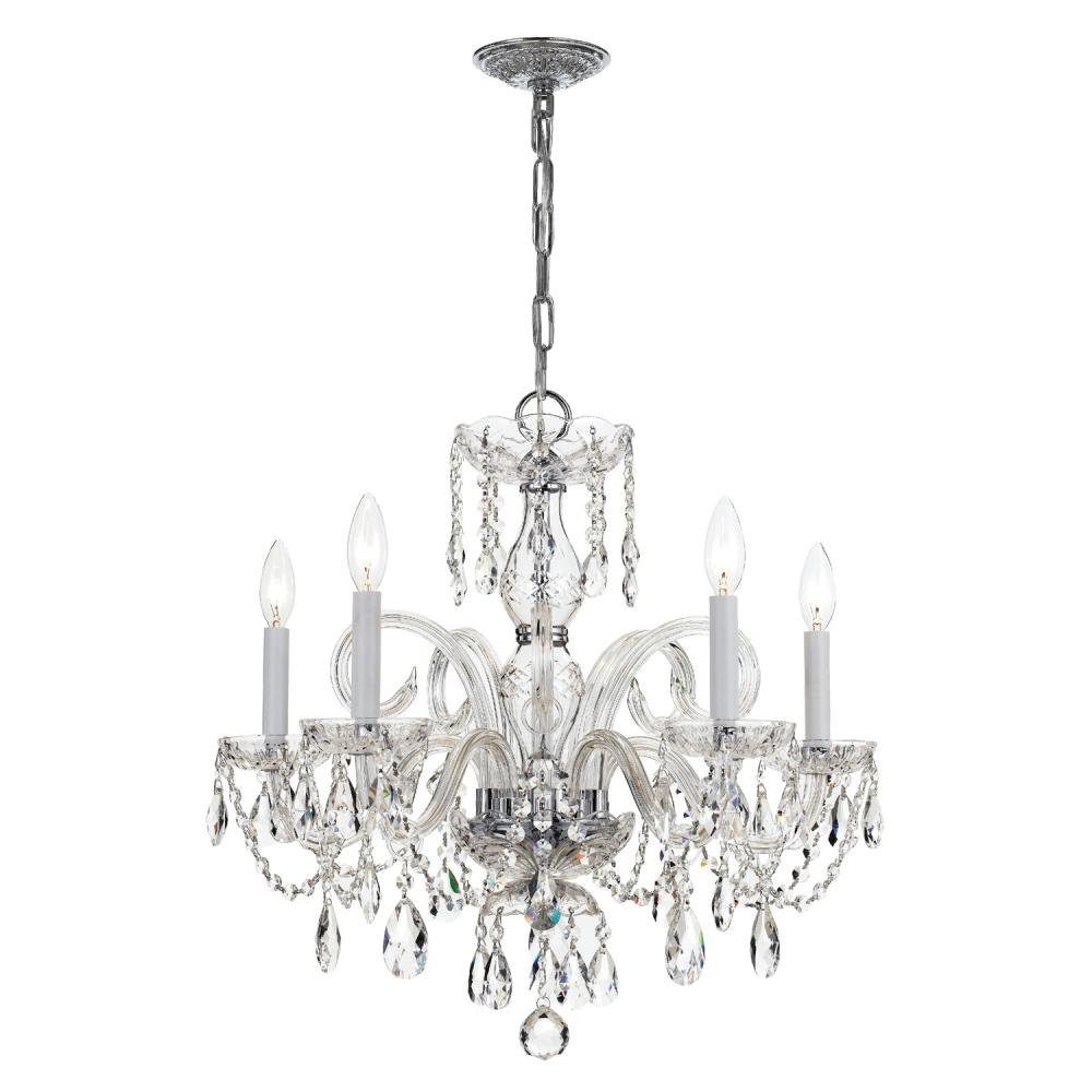 Traditional Crystal 5 Light Swarovski Strass Crystal Polished Chrome Chandelier