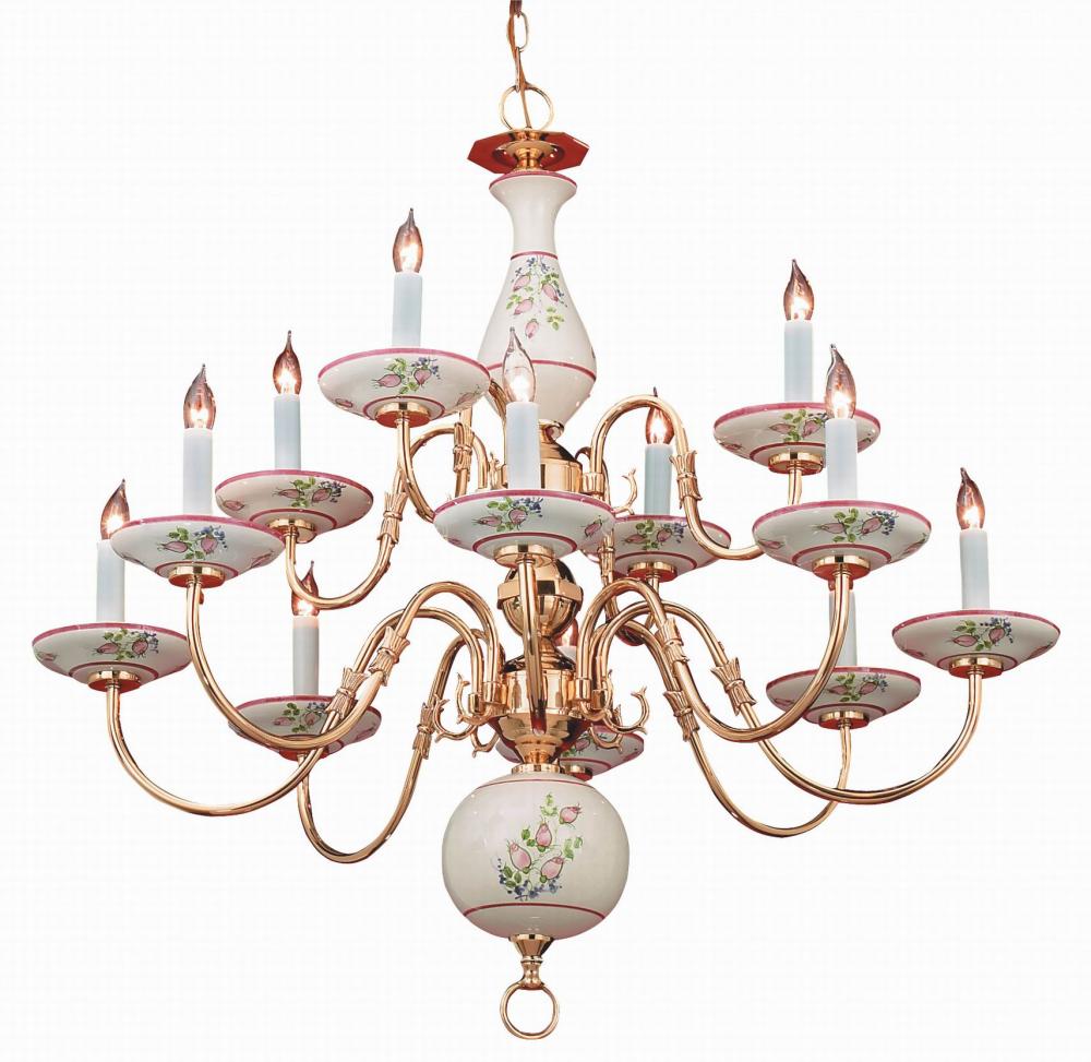 Classic Ceramic 12 Light Brass Chandelier