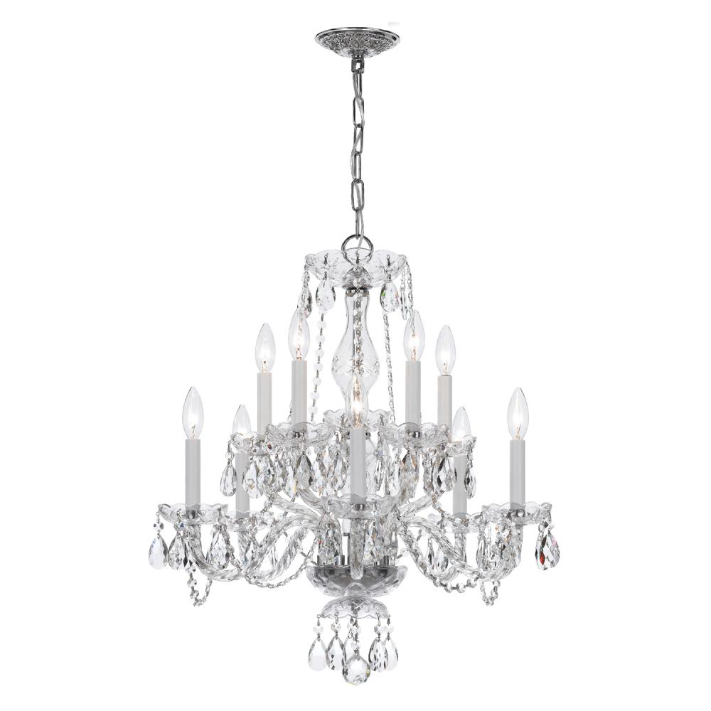 Traditional Crystal 10 Light Swarovski Strass Crystal Polished Chrome Chandelier