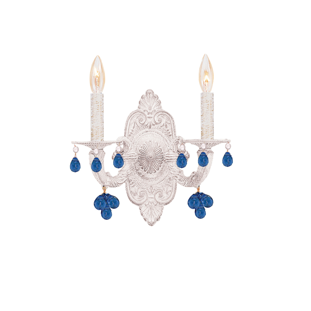 Paris Market 2 Light Blue Crystal White Sconce