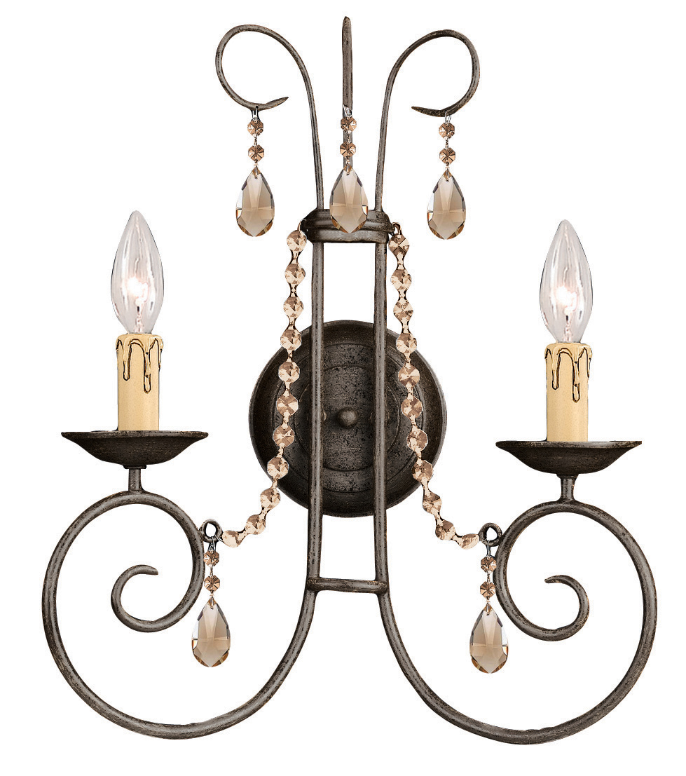 Soho 2 Light Golden Teak Crystal Rust Sconce