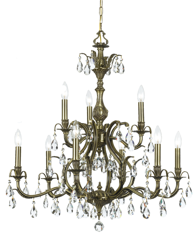 Dawson 9 Light Clear Swarovski Strass Crystal Brass Chandelier