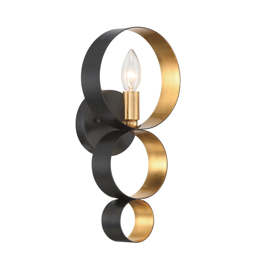 Luna 1 Light English Bronze + Antique Gold Sphere Sconce