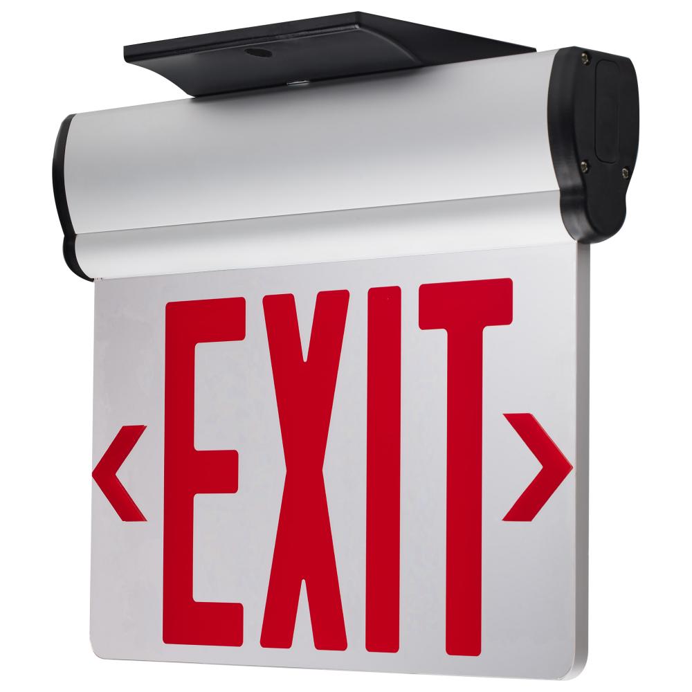 Red (Mirror) Edge Lit LED Exit Sign, 90min Ni-Cad backup, 120/277V, Dual Face, Top/Back/End Mount