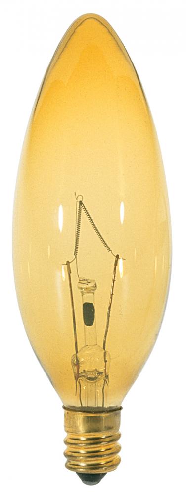 60 Watt BA9 1/2 Incandescent; Transparent Amber; 1500 Average rated hours; Candelabra base; 120 Volt