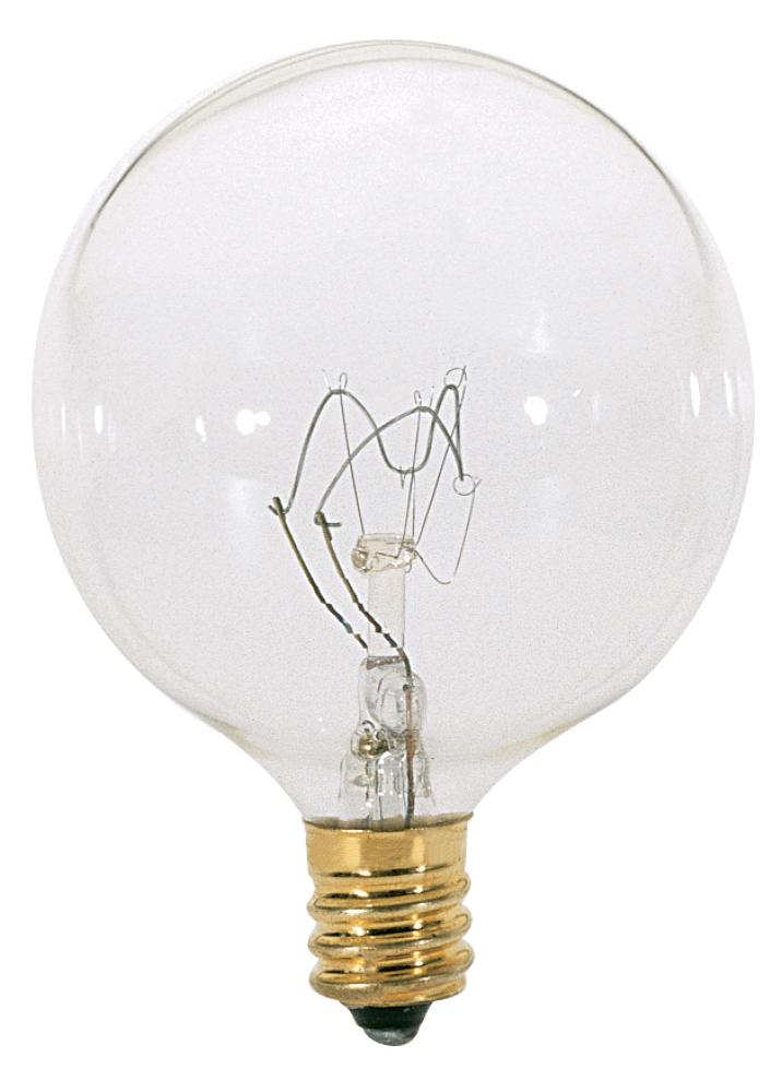 25 Watt G16 1/2 Incandescent; Clear; 1500 Average rated hours; 232 Lumens; Candelabra base; 120 Volt