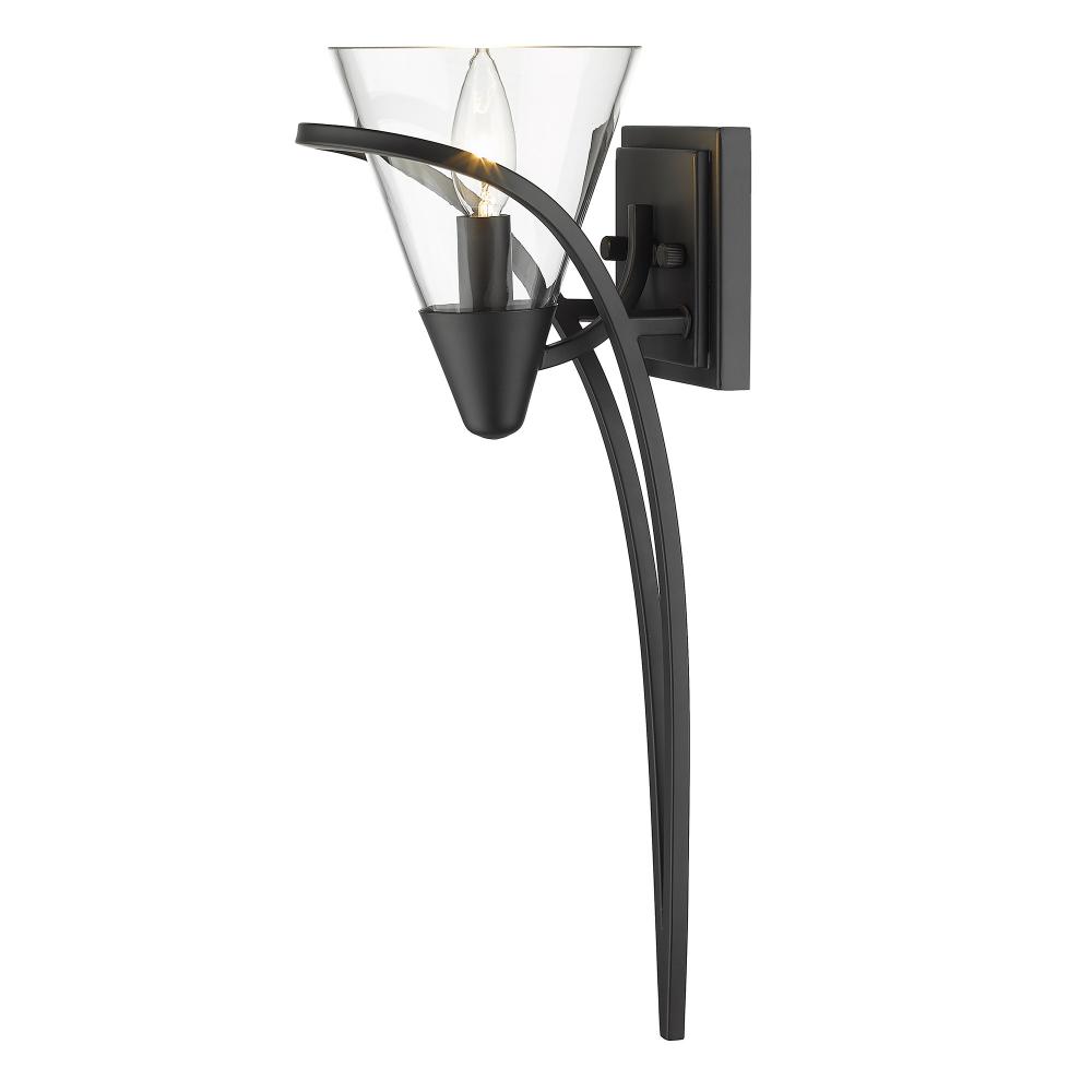 Olympia 1 Light Wall Sconce in Matte Black with Clear Glass Shade