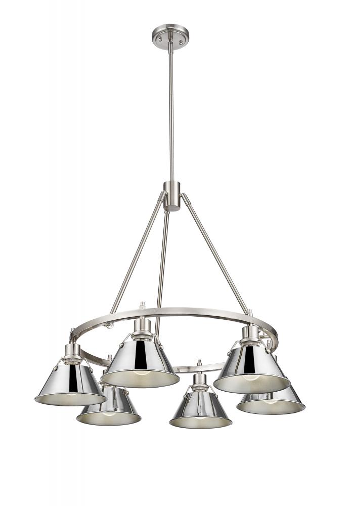 Orwell PW 6 Light Chandelier in Pewter with Chrome shades