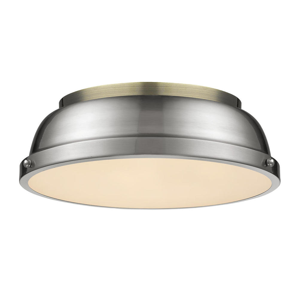 Duncan 14" Flush Mount in Aged Brass with Pewter