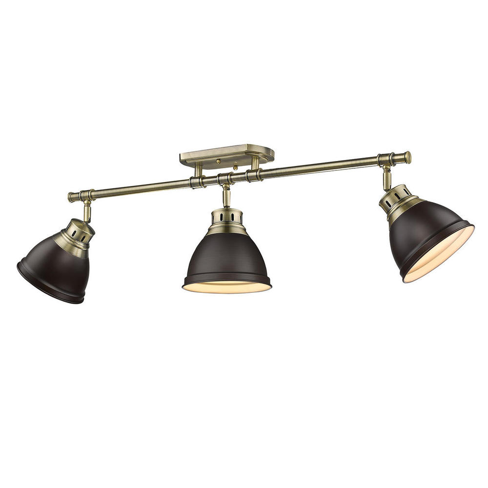 Duncan 3-Light Semi-Flush - Track Light in Aged Brass with Rubbed Bronze