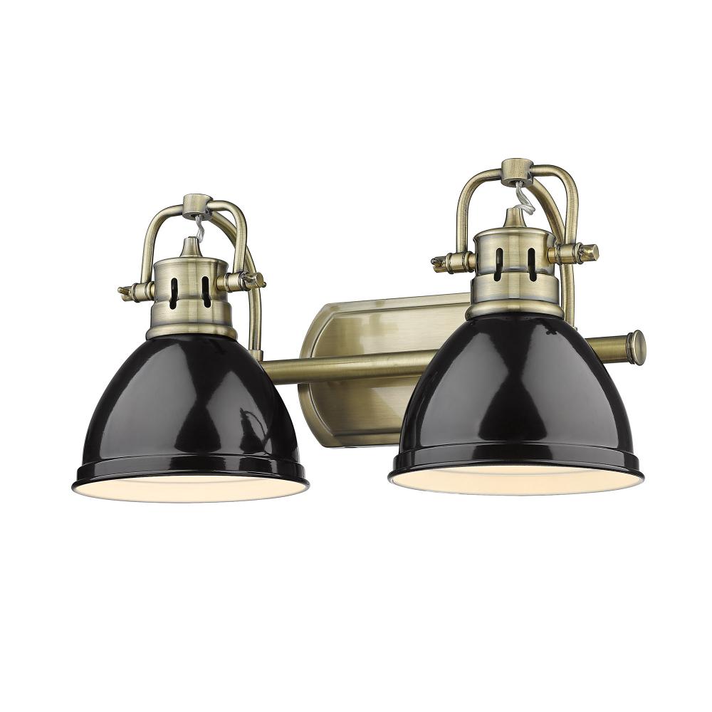 Duncan 2 Light Bath Vanity inÂ Aged BrassÂ with Black Shades