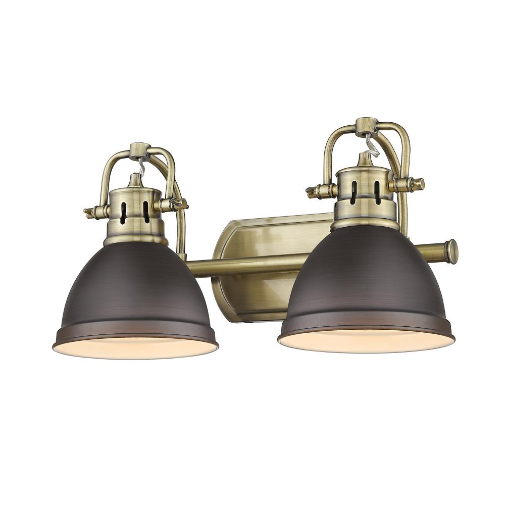 Duncan 2 Light Bath Vanity inÂ Aged BrassÂ with Rubbed Bronze Shades