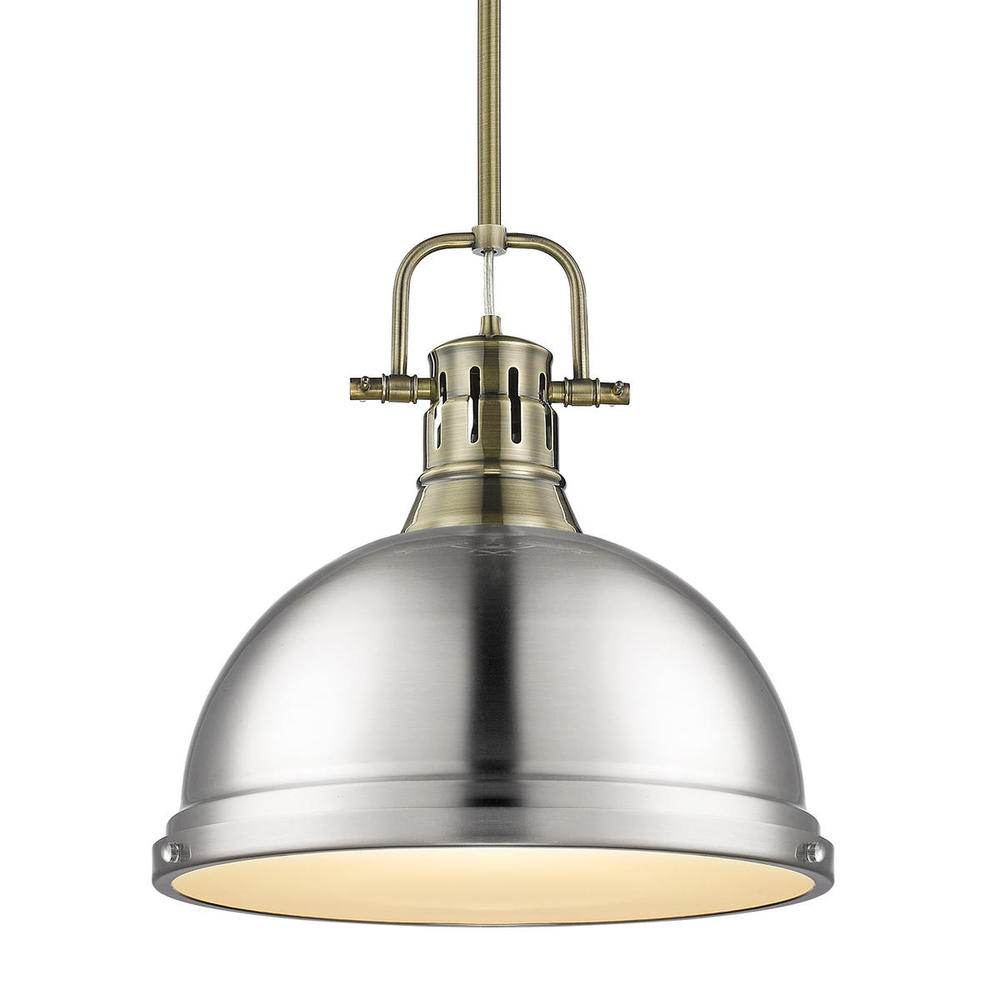 Duncan 1-Light Pendant with Rod in Aged Brass with Pewter