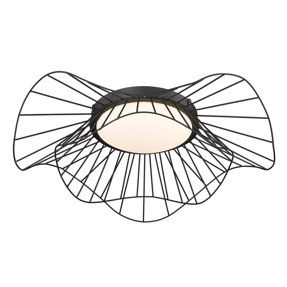 Elena Flush Mount - 24" in Natural Black with Opal Glass Shade