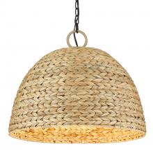 Golden 1081-5P BLK-WSG - Rue 5 Light Pendant in Matte Black with Woven Sweet Grass Shade