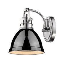 Golden 3602-BA1 CH-BK - Duncan 1 Light Bath Vanity in Chrome with a Black Shade