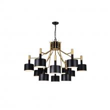 CWI LIGHTING 1017P32-12-129-A - Corna 12 Light Down Chandelier With Matte Black & Satin Gold Finish