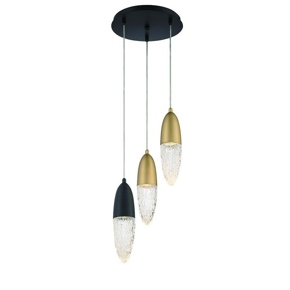 Ecrou 3 Light Chandelier in Mixed Black + Brass