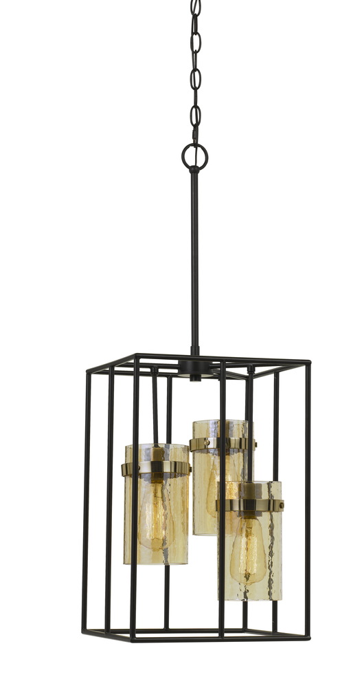 33.88" Heigh Metal Pendant with Glass Shades in Black/Antique Brass Finish