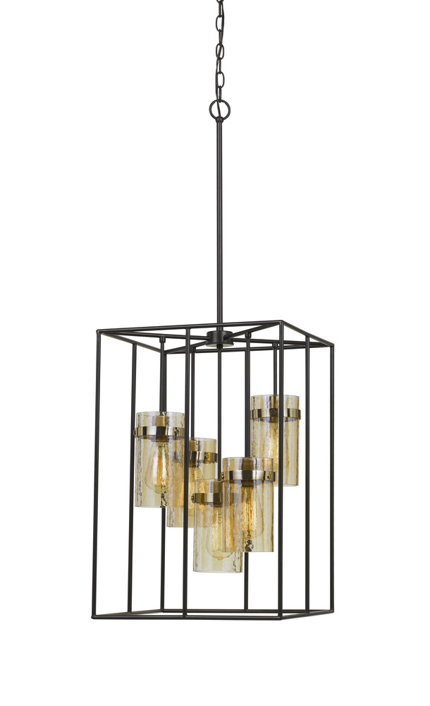 39.75" Heigh Metal Pendant with Glass Shades in Black/Antique Brass Finish