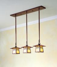 Arroyo Craftsman CICH-8/3BCS-VP - 8" carmel 3 light in-line chandelier with bungalow overlay