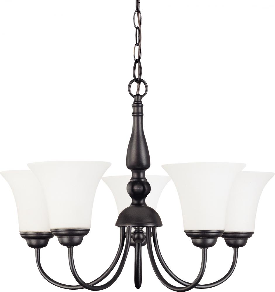 Dupont - 5 Light Chandelier with Satin White Glass - Dark Chocolate Bronze Finish