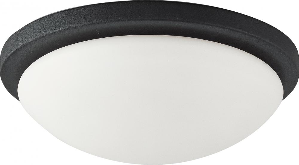 1-Light Dome Flush Mount Lighting Fixture in Textured Black Finish with White Glass and (1) 18W GU24