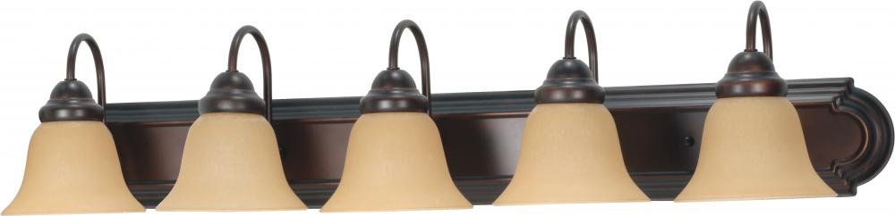 5-Light 36" Vanity Lighting Fixture in Mahogany Bronze Finish with Champagne Linen Glass and (5)