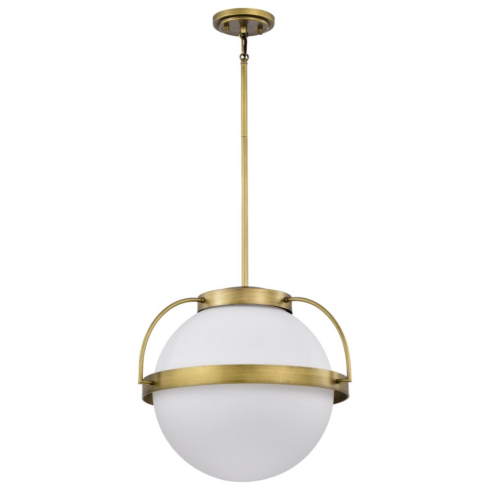 Lakeshore 1 Light Large Pendant; Natural Brass Finish; White Opal Glass