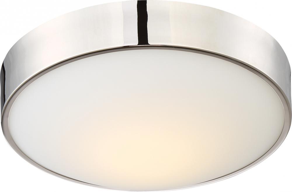 Perk - 13'' LED Flush with White Glass - Polished Nickel Finish