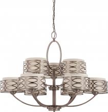 Nuvo 60/4730 - Harlow - 9 Light Chandelier with Khaki Fabric Shades - Hazel Bronze Finish