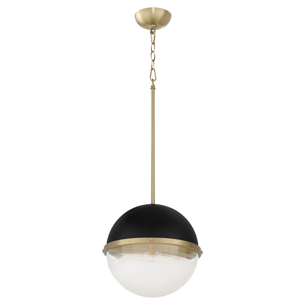 12 inches Milky Glass Sphere, Textured Black, Aged Brass