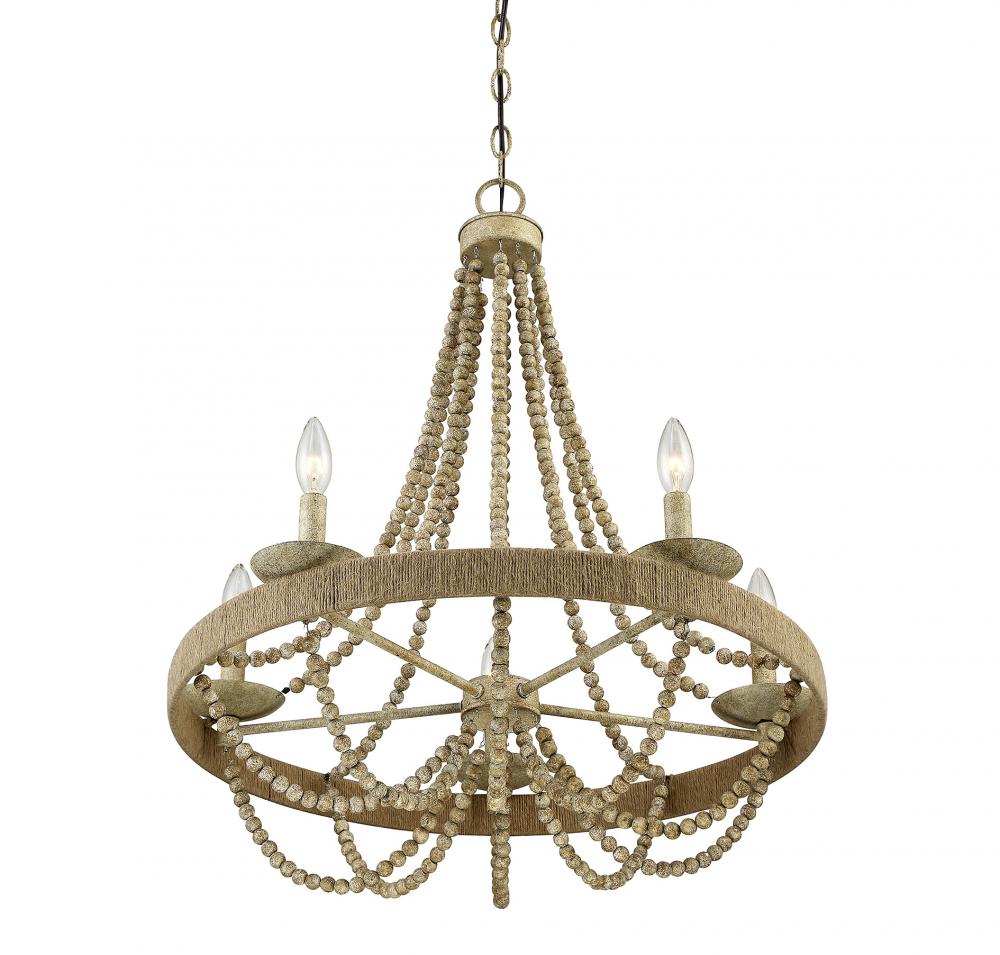 5-Light Chandelier in Natural Wood with Rope