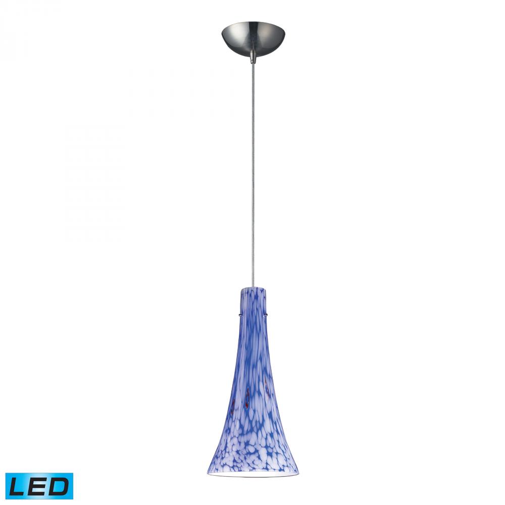 One Light Satin Nickel Starlight Blue Glass Down Pendant